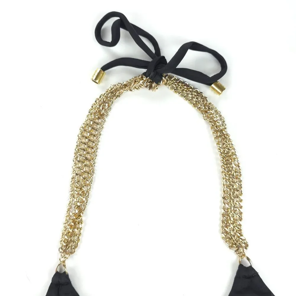 BEACH BUNNY Ball & Chain Triangle Bikini Top Ruched Chain Bottom Set 90s Y2k